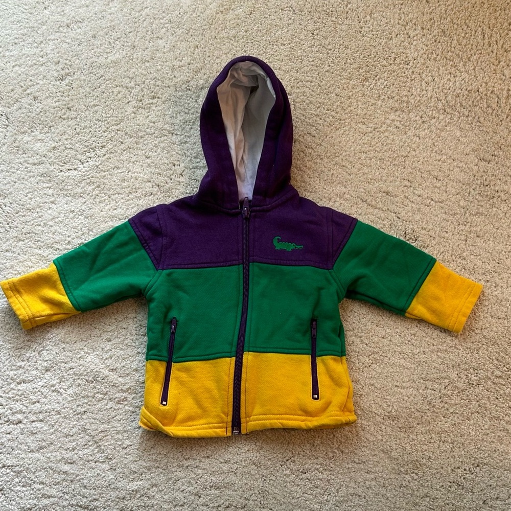 12 Mo Mardi Gras Alligator Tricolor Hoodie with Zipper